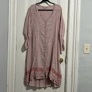 Soft Surroundings Genevieve Dress Embroidered Lace Boho Button Dusty Rose small